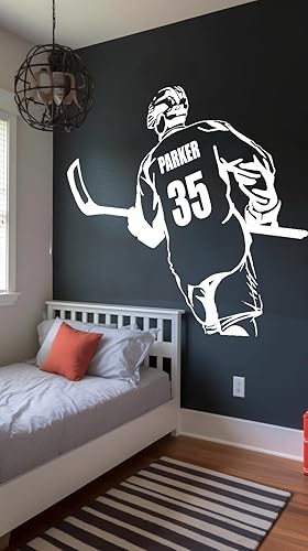 Calcomanía de pared de camisetas de hockey personalizadas, calcomanía personalizada de jugador de hockey, elige nombre y número, calcomanías de