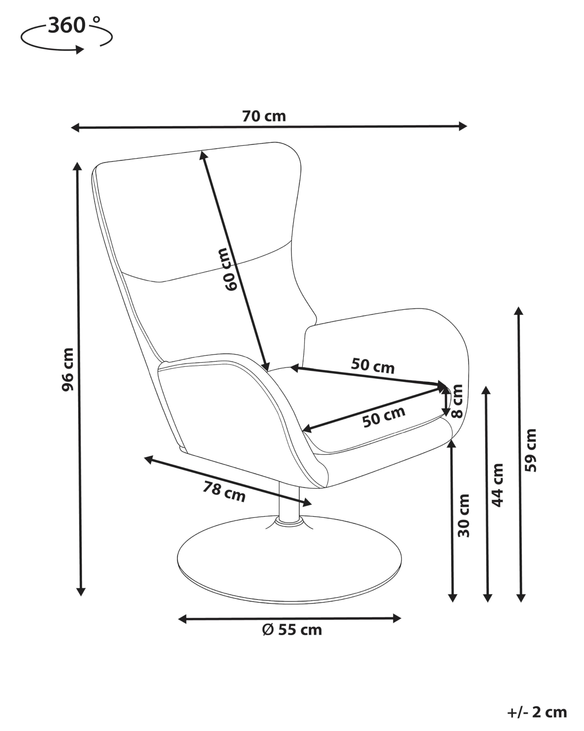 Beliani Sillón Giratorio tapizado de Tela Patas macizas de Hierro Negro Base giratoria de 360° cojín del Asiento Blanco Crema Vigge
