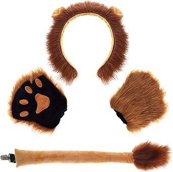 Lion Costume Accessories Set Animal Costumes Adult Lion Headband Gloves Tail Fancy Dress Costumes for Men Women Cosplay Party Halloween Christmas