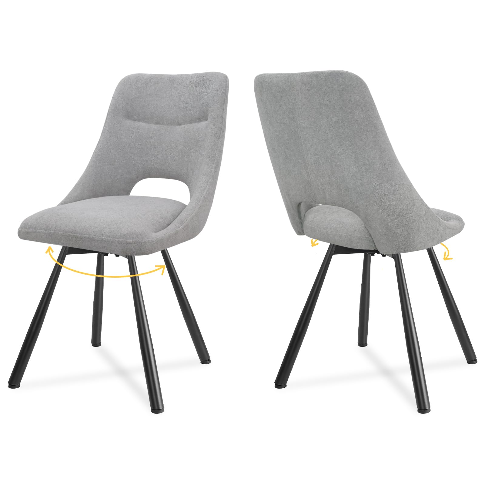 LEWE Dining Chairs Set of 2, 360ยฐ Swivel Kitchen Chairs, Ergonomic Upholstered Chair with Metal Legs for Dining Room, Living Room, Kitchen, Bedroom and Reception Room,Grey