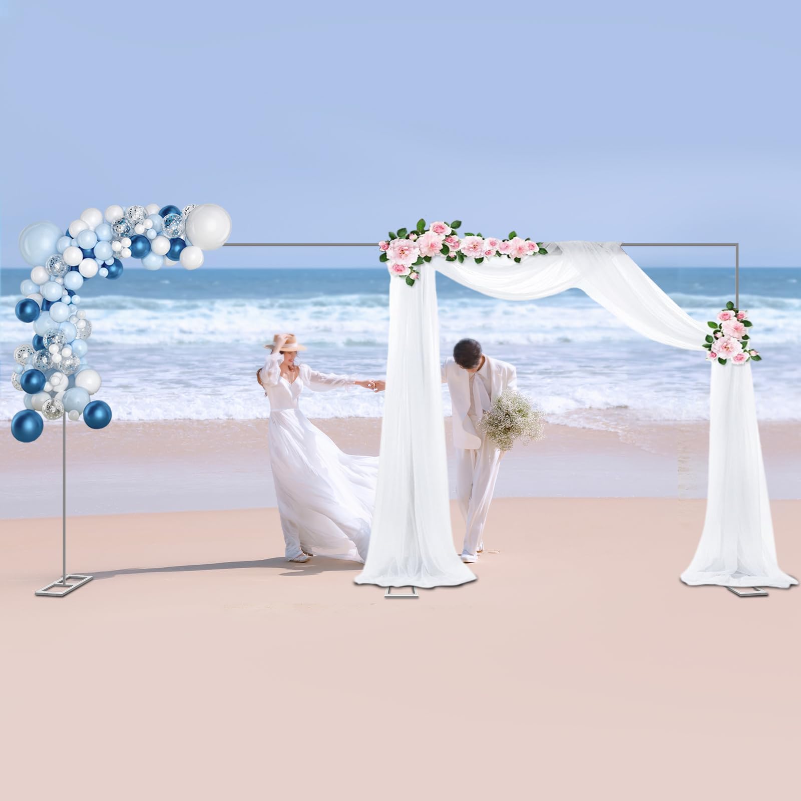 Arche de mariage 3 x 6 m - Support de fond en acier inoxydable - Grand système de fond rétractable avec socle stable pour studio photo, mariage, décoration d'anniversaire
