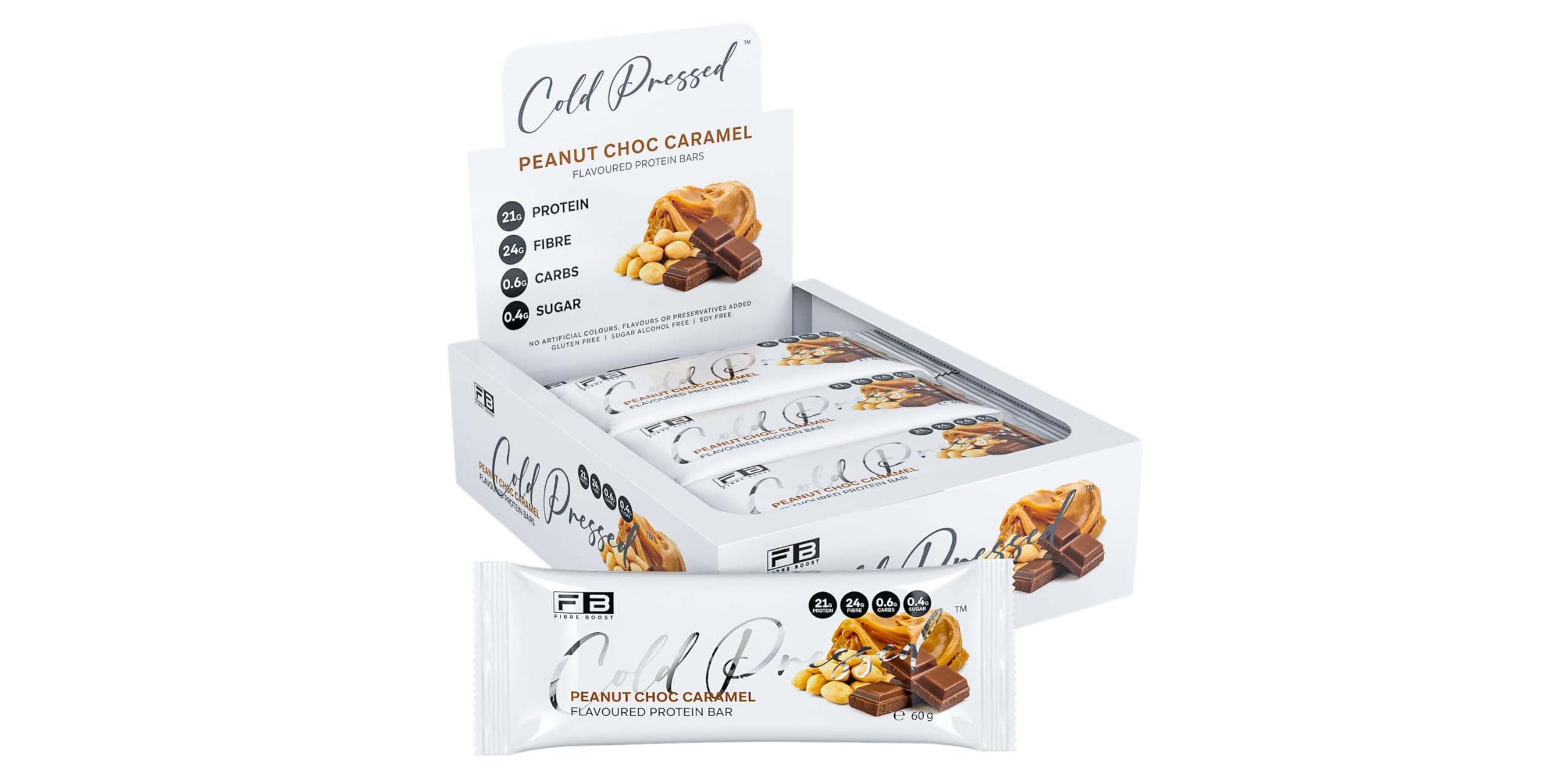 Fibre Boost Cold Pressed Peanut Choc Caramel flavoured Protein Bar