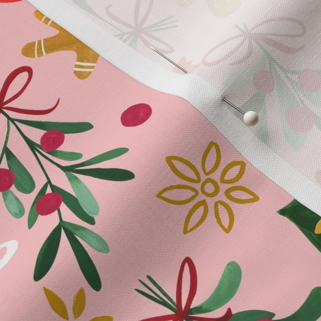 Spoonflower Fabric - Vintage Christmas Pink Winter Holidays Gingerbread Ditsy Green Printed on Petal Signature Cotton Fabric by The Yard - Sewing Quilting Apparel Crafts Decor