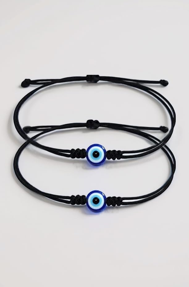 Handmade Evil Eye Nazar Dhaga Bracelet Adjustable Friendship Band for Women, Men | Nazar Bracelets 2 Piece | Stylish Adjustable Thread Bracelets for Protection (AT GIRLS BRCT 005)