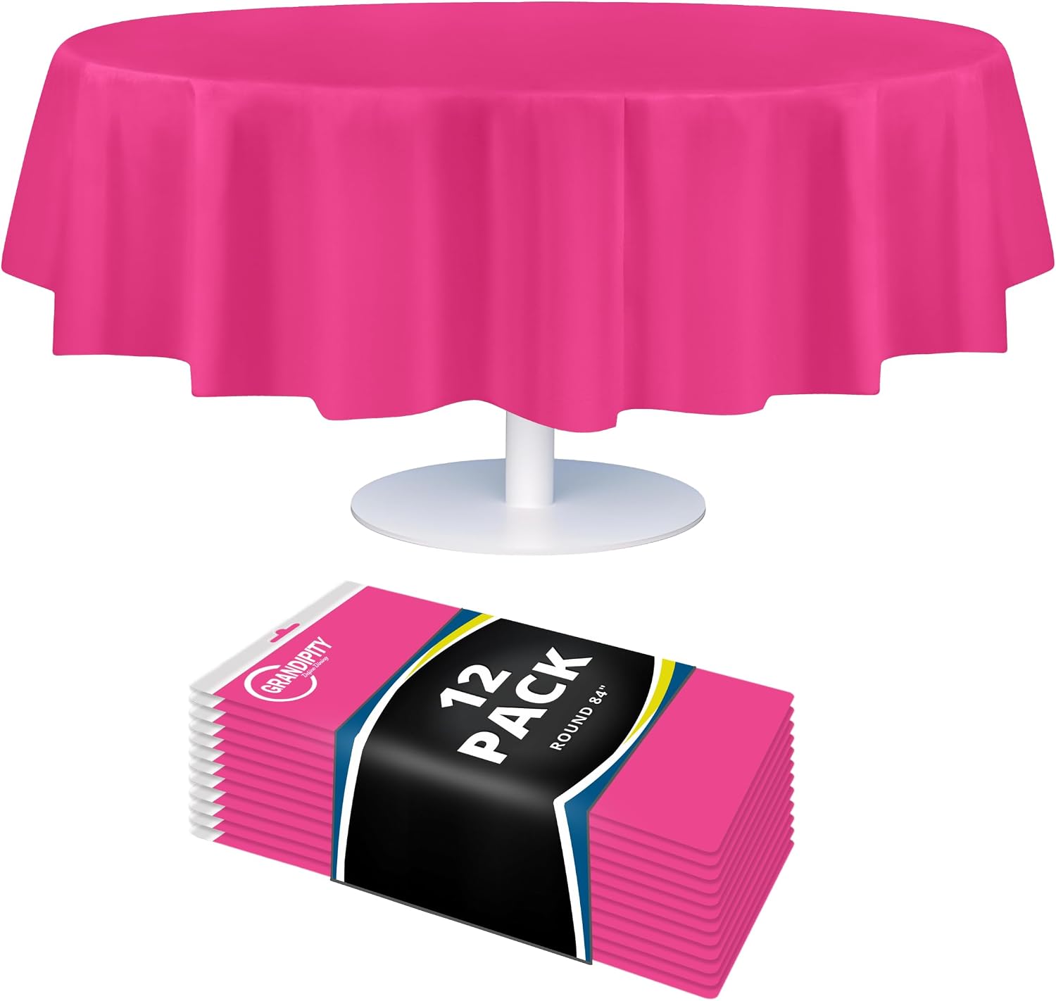 Grandipity Plastic Table Cloth Disposable 12 Pack 84" Round Hot Pink
