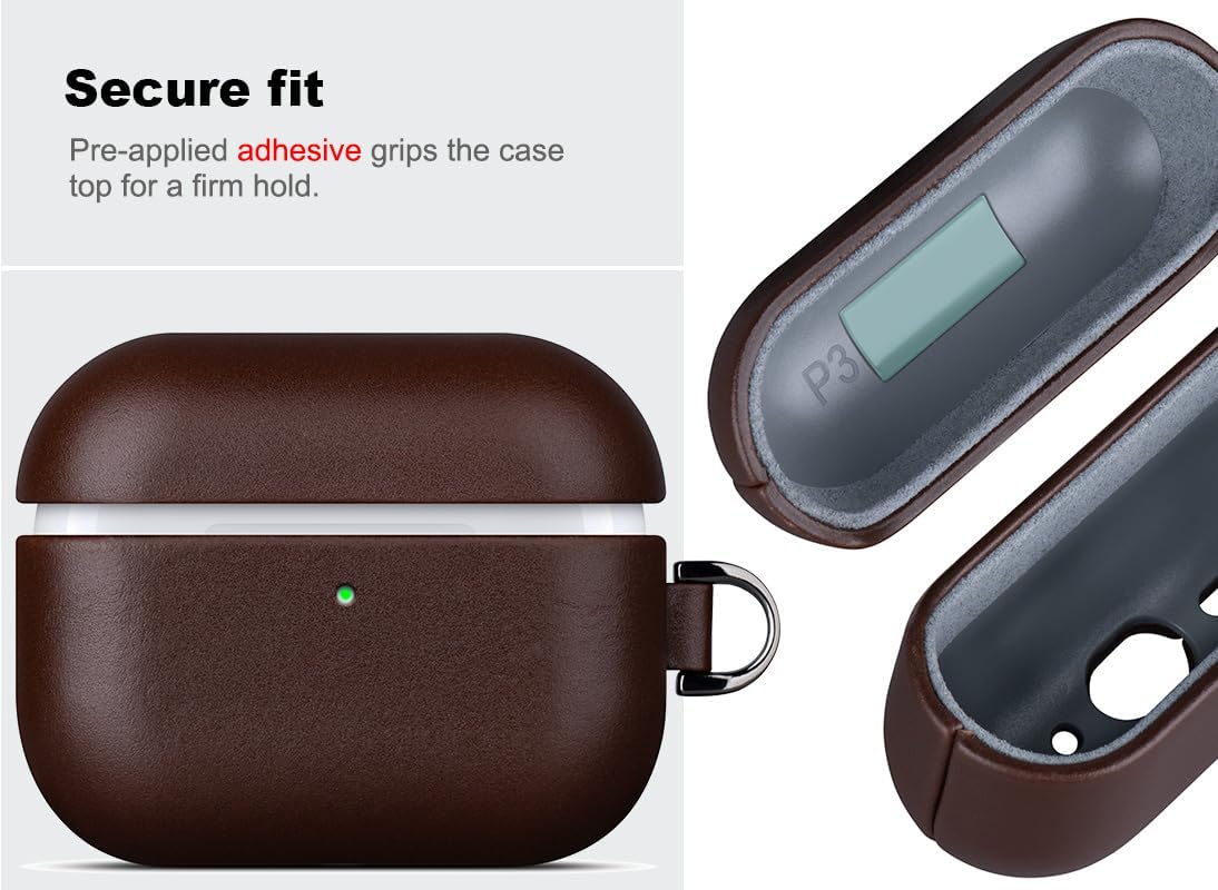 Haobobro for AirPods Pro 2 Leather Case Cover - Leather from Cow Hide, Handmade Drop Protective Hard Cover, Wireless Charging Compatible AirPods Pro 2nd Generation Case with Keychain - Coffee Brown