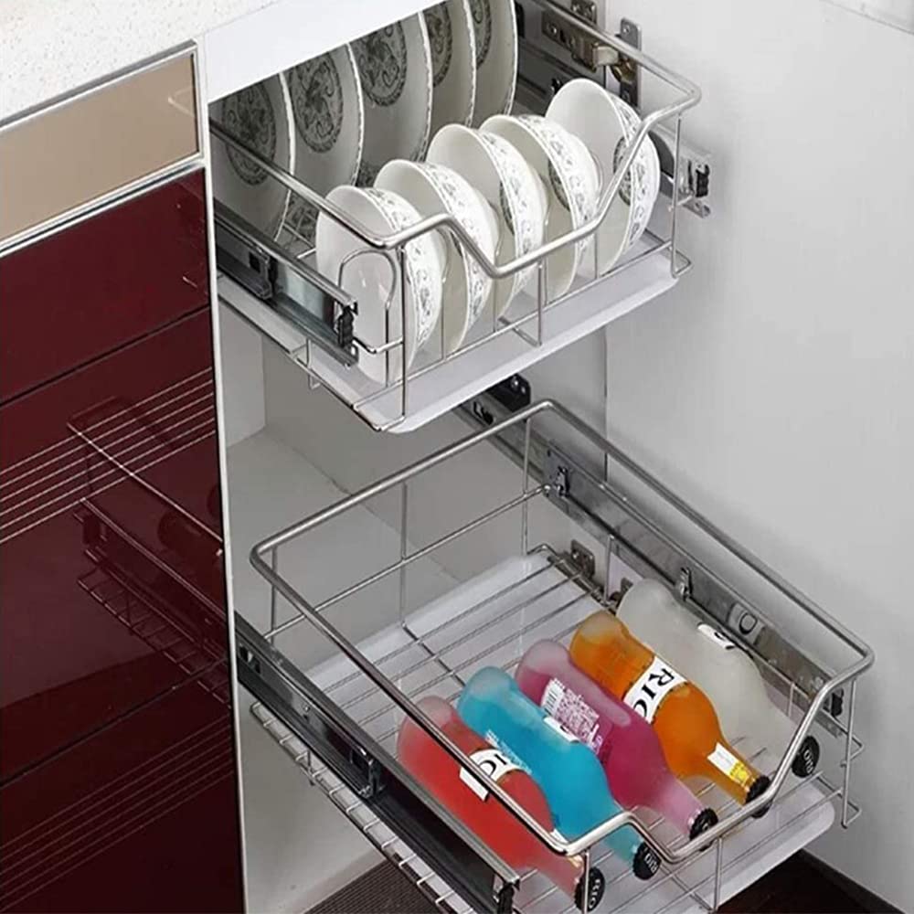 homewell Set di 2 scaffali estraibili per cassetti, in acciaio inox, con cuscinetti a sfera, estraibili per armadi, cassetti da cucina, portata 12 kg, adatto per armadi da 56 cm