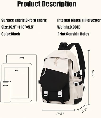 Miniatura 4 de Genshin Impact Mochila Xiao Anime Laptop Bookbag Student Mochila 3D Print School Bags Mochila de viaje con regalo, XIAO, Mochilas de viaje
