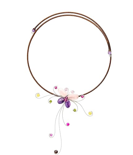 Pixa Choker Necklace Handmade Rose Quartz and Amethyst Butterfly Crystal Necklace Boho Necklace with multi Crystal beads Vintage Elegant Boho