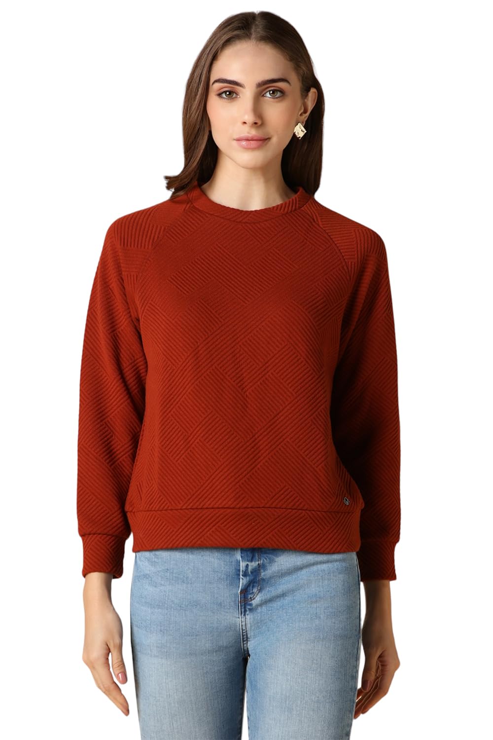 allen solly Women Maroon Patterned Round Neck Sweatshirt-picture-11