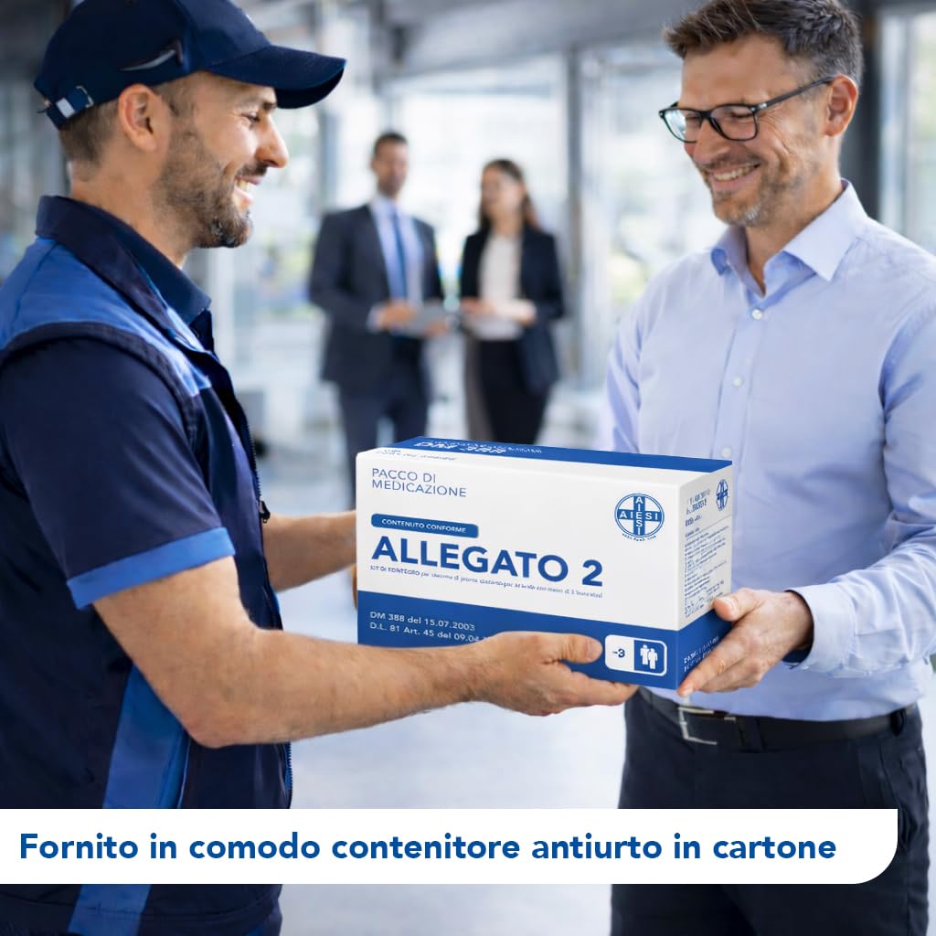 AIESI® kit di reintegro ALLEGATO 2 pacco medicazione per cassetta pronto soccorso aziende meno 3 dipendenti, Conforme DM388/DL81, Made in Italy