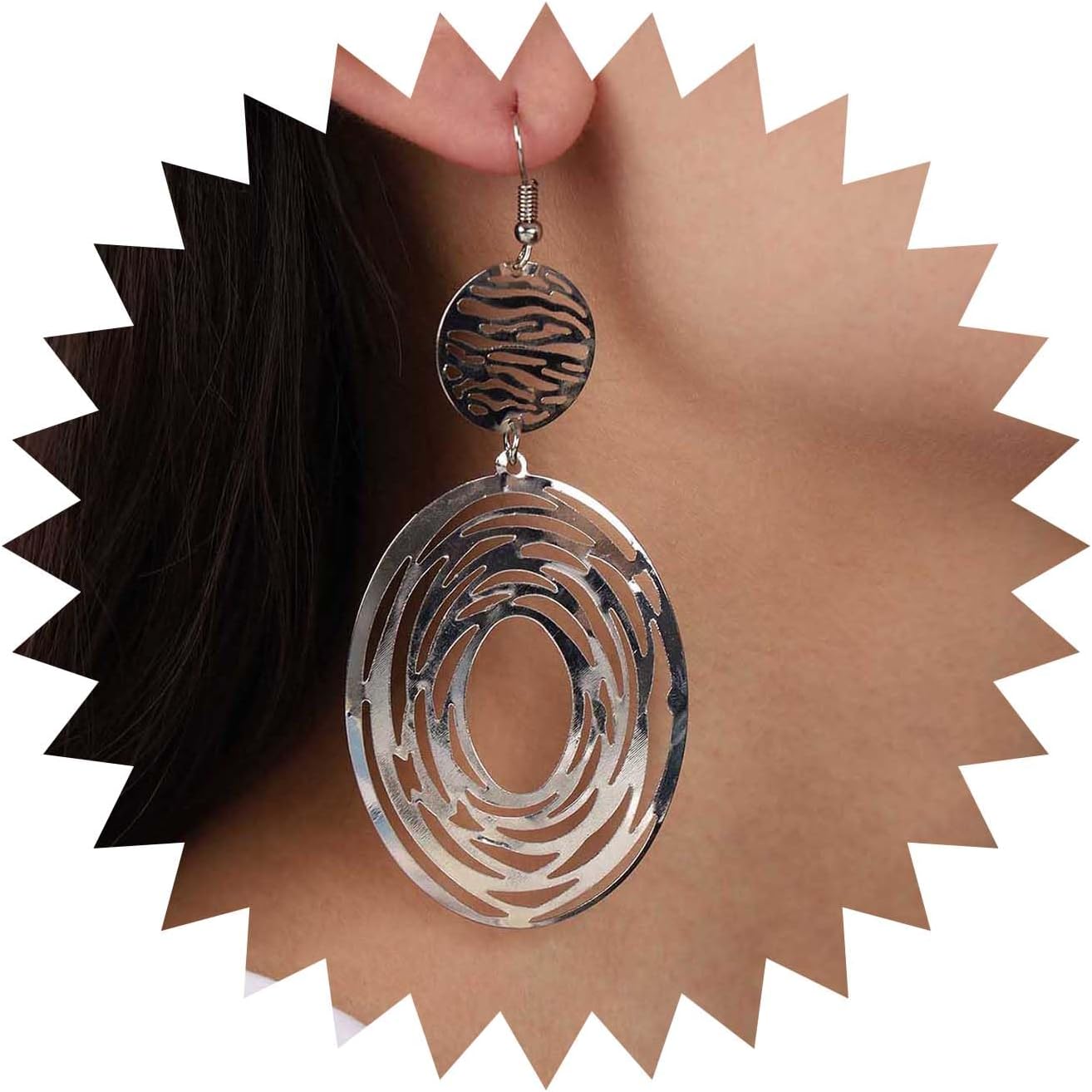 Andelaisi Boho Filigree Oval Earrings Vintage Oval Shape Dangle Earrings Gold Cut Out Oval Hook Earrings Super Lightweight Chandelier Earrings Jewelry for Women and Girls