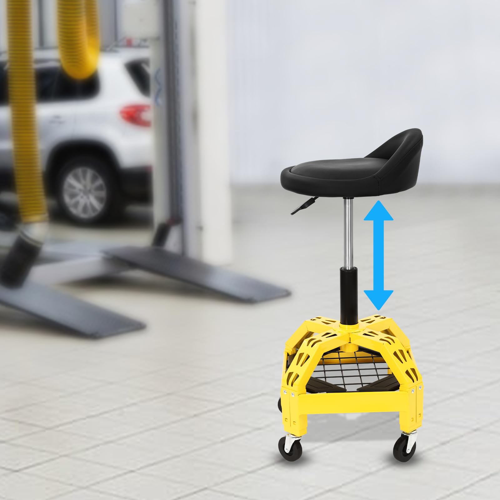 Sgabello da officina regolabile in altezza, sgabello meccanico, sgabello da officina con schienale, portata 130 kg, per garage/officina