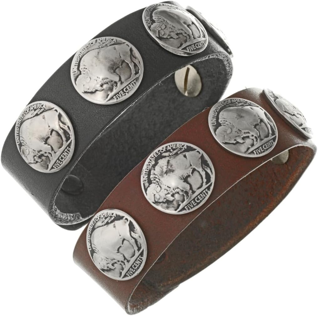 Alltribes Native American Buffalo Nickel Leather Cuff Unisex Vintage Coins Bracelet 0298