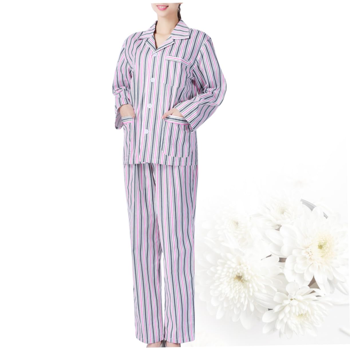 FRCOLOR Pijama Algodón Manga Larga Cómodo para Hospital y Hogar Conjunto Unisex con Botones y Azul y Blanco Rayas