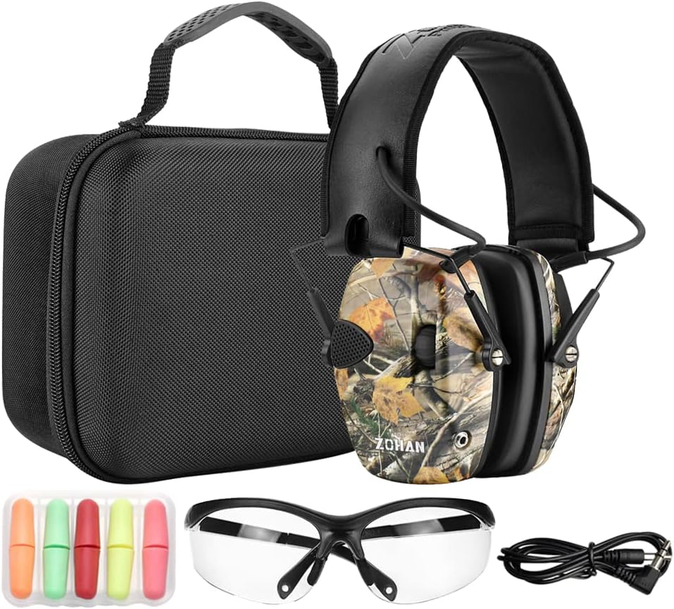 ZOHAN EM054 Electronic Shooting Ear Protection Set with Glasses, Protective Case, Noise Reduction Hearing Protector Sound Amplification Safety Earmuffs for Gun Range - Camo : Sports & Outdoors