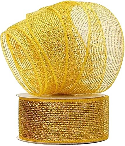 Miniatura 1 de Malla decorativa dorada de otoño, 2-12 pulgadas x 20 yardas, cinta de red de lámina metálica, Acción de Gracias, decoración para Navidad, Pascua,