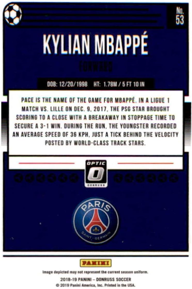 2018-19 Donruss Optic #53 Kylian Mbappe Paris Saint-Germain Soccer Card