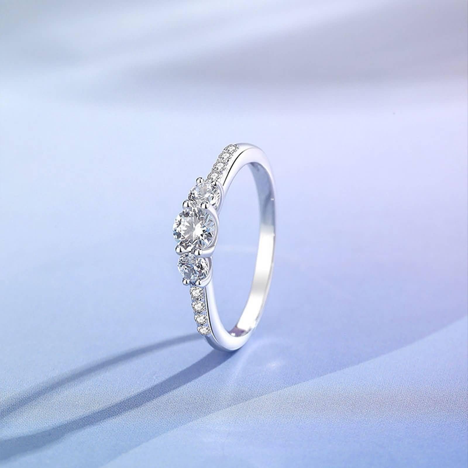 Ringe Frauen Cool, Unisize Ring Eleganter Dünner Ring mit Rundem Moissanit 4 mm Silber 14K Weißgold Größe 47 (15.0)