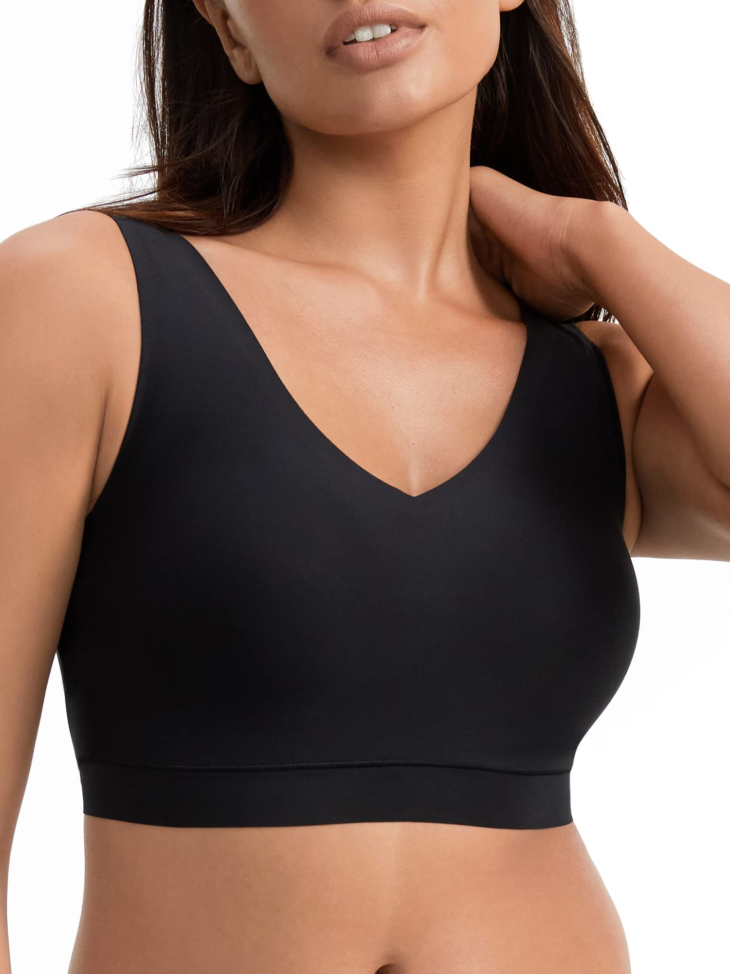 Chantelle Women's Soft Stretch Padded V-Neck Bra Top, Black (2 Pack), XL/XXL (Pack of 2)