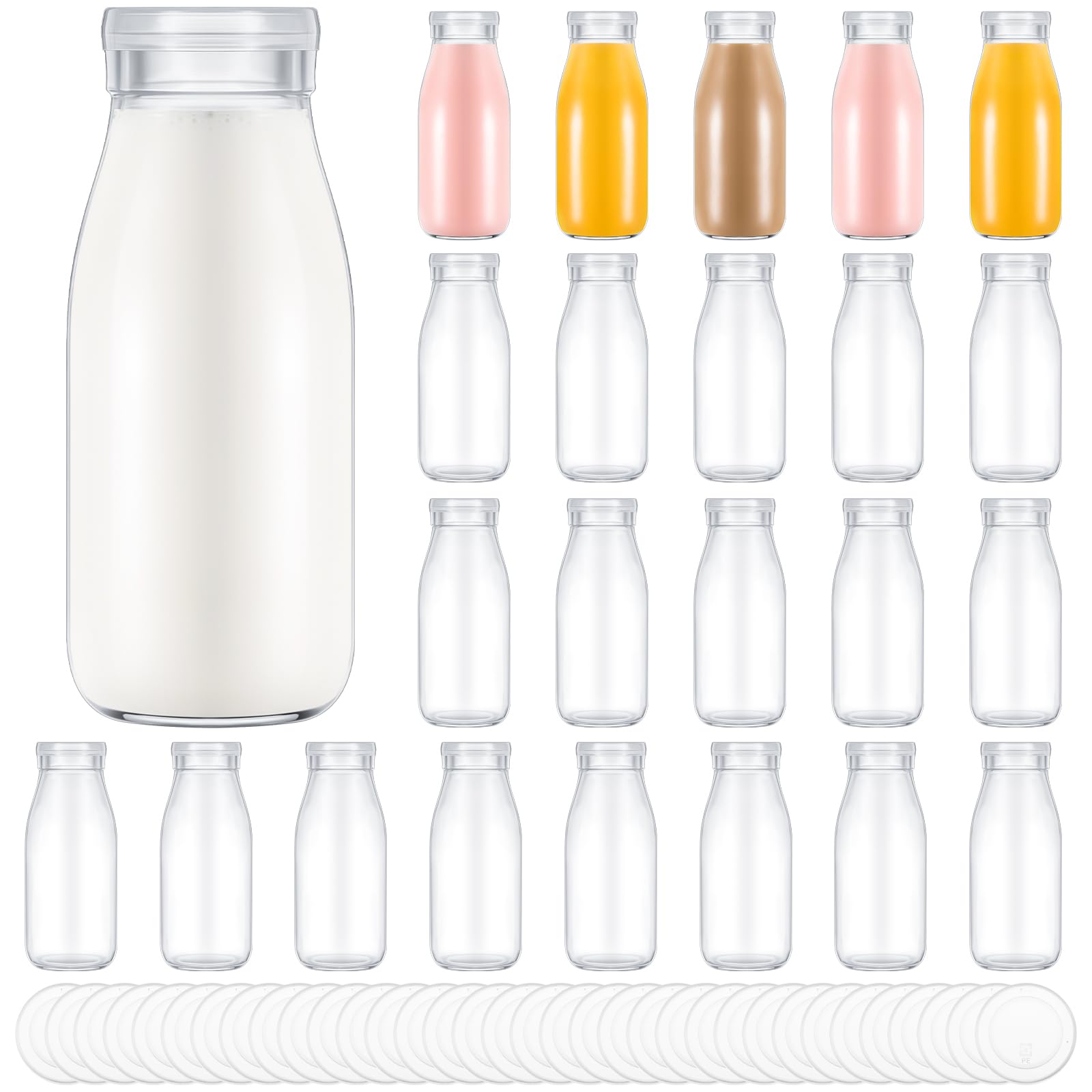 20 Pack Clear Reusable Water Bottles - 17oz PC Bottles With Stainless Steel Lids & Carry Straps