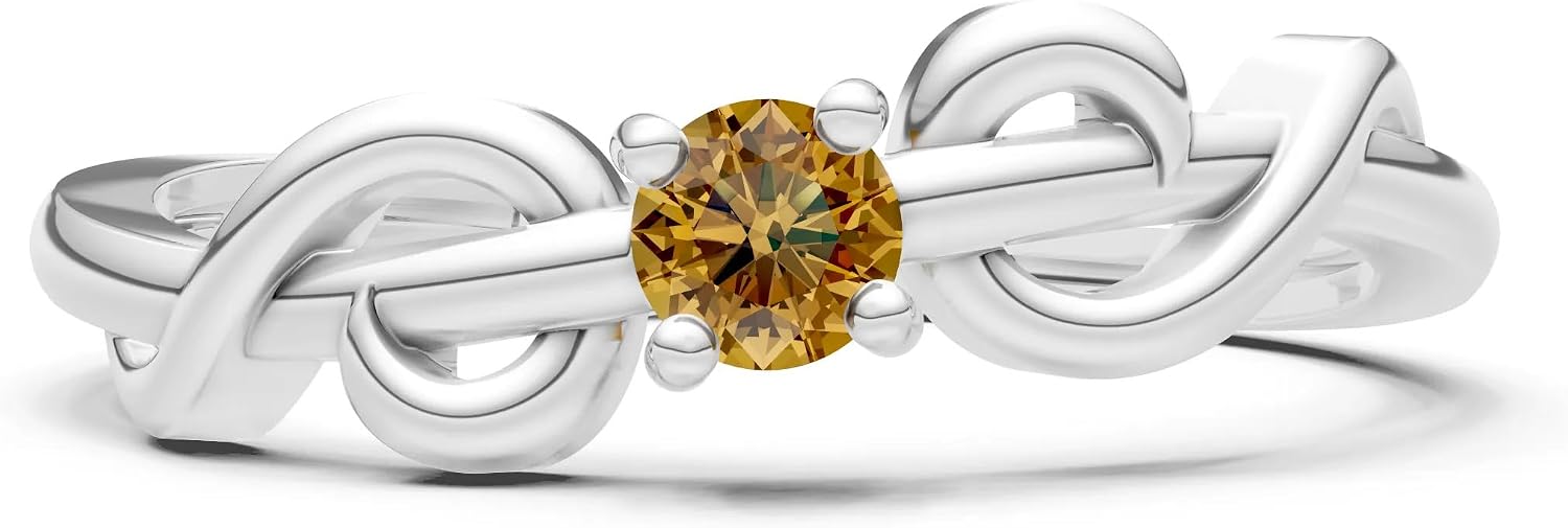 PEORA Round Cut Citrine Stackable Band Available in Solid 10K, 14K or 18K Ring – White, Yellow or Rose Gold