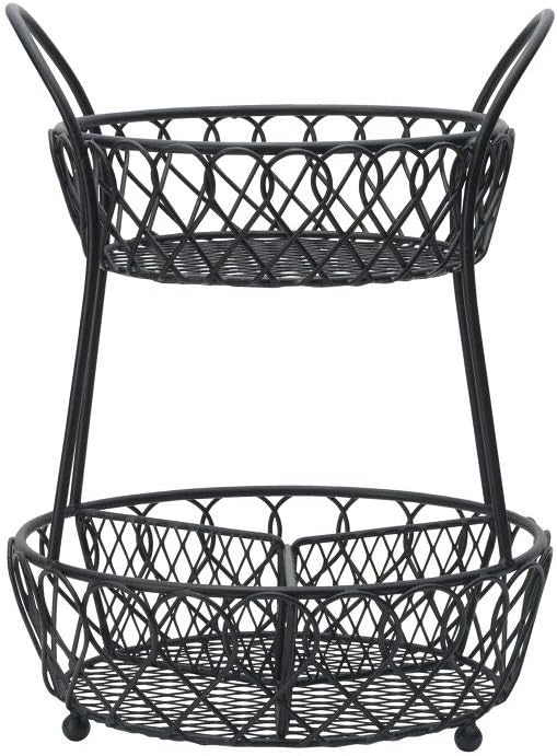 Gourmet Basics by Mikasa Loop and Lattice 2 Tier Divided Round Basket, Black