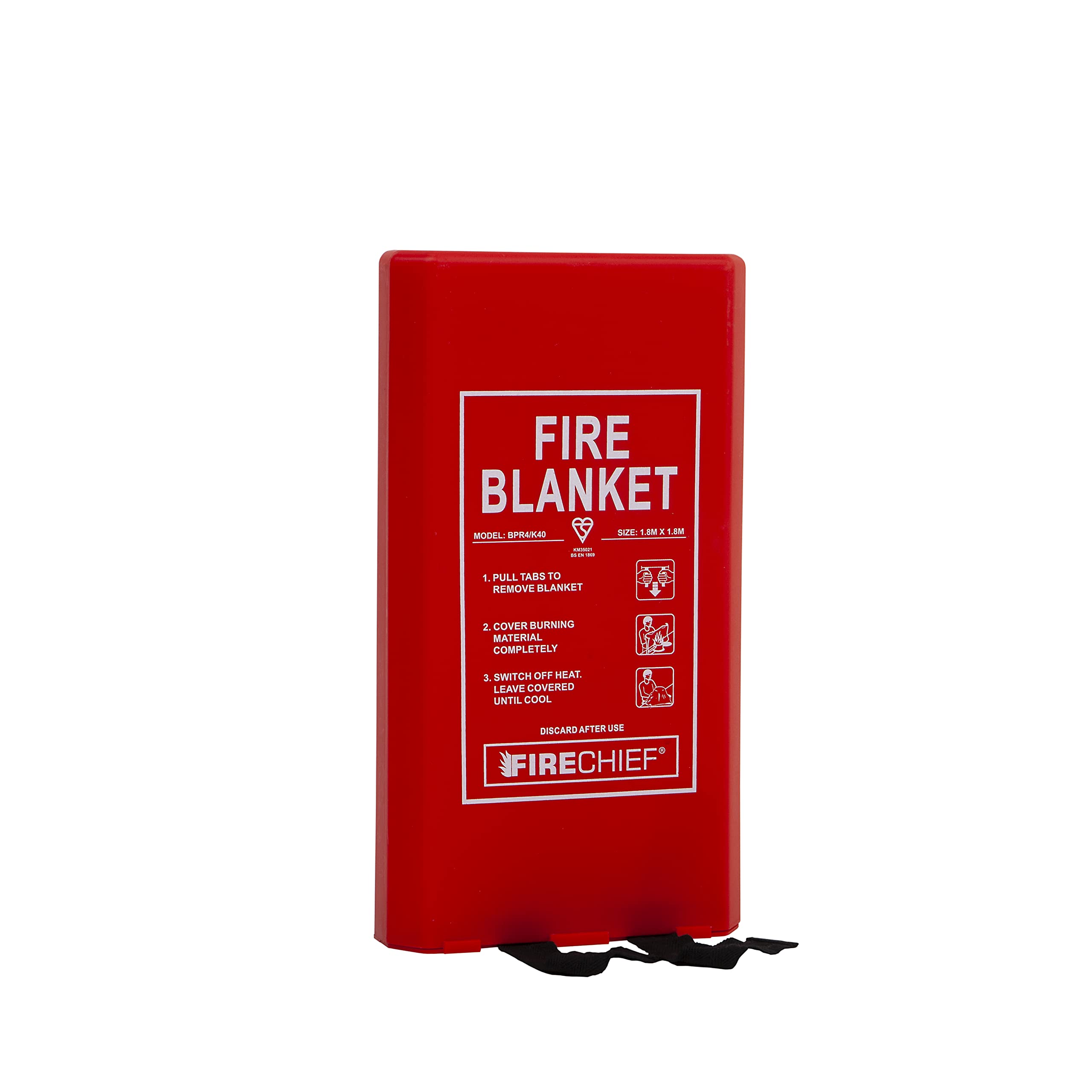 Firechief BPR4/K40 Kitemarked Budget Manta ignífuga | Manta ignífuga comercial (1,8 m x 1,8 m) con funda de plástico duradera | Adecuado para uso en casa, en el lugar de trabajo y en una persona