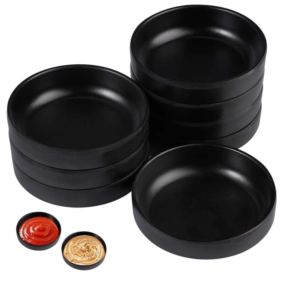 8 PCS Round Dipping Bowls, Sauce Bowls, Black Small Soy Side Dish Bowl Set
