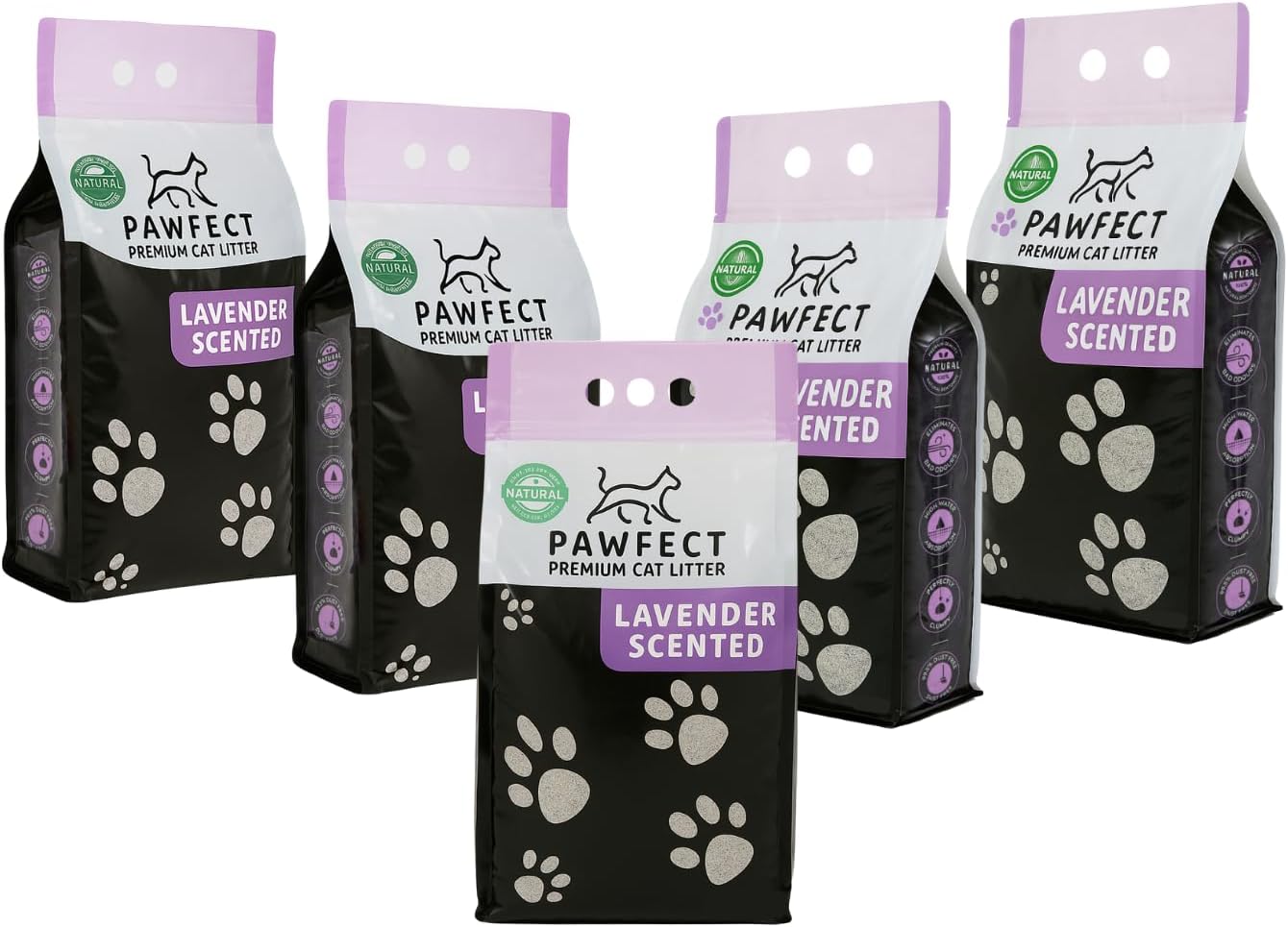 Lavender Scented Clumping Cat Litter – 48 lb / 25 L (5 x 9.6 lb / 5 x 5L), Dust-Free, Odor Control, Multi-Cat Friendly