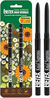 Eyetex Kajal Supreme Twin Max Herbal, 0.7g, Matte Black, Water-resistant, Up to 8-hrs Stay, Irritation-free, With Natural ... Price In India