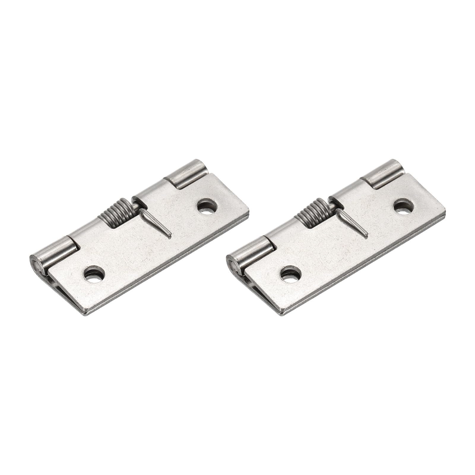 sourcing map 2pcs Spring Loaded Hinges 2" Length Stainless Steel Spring Self Closing Small Door Hinge for Cabinet Door Box DIY Hardware, Silver