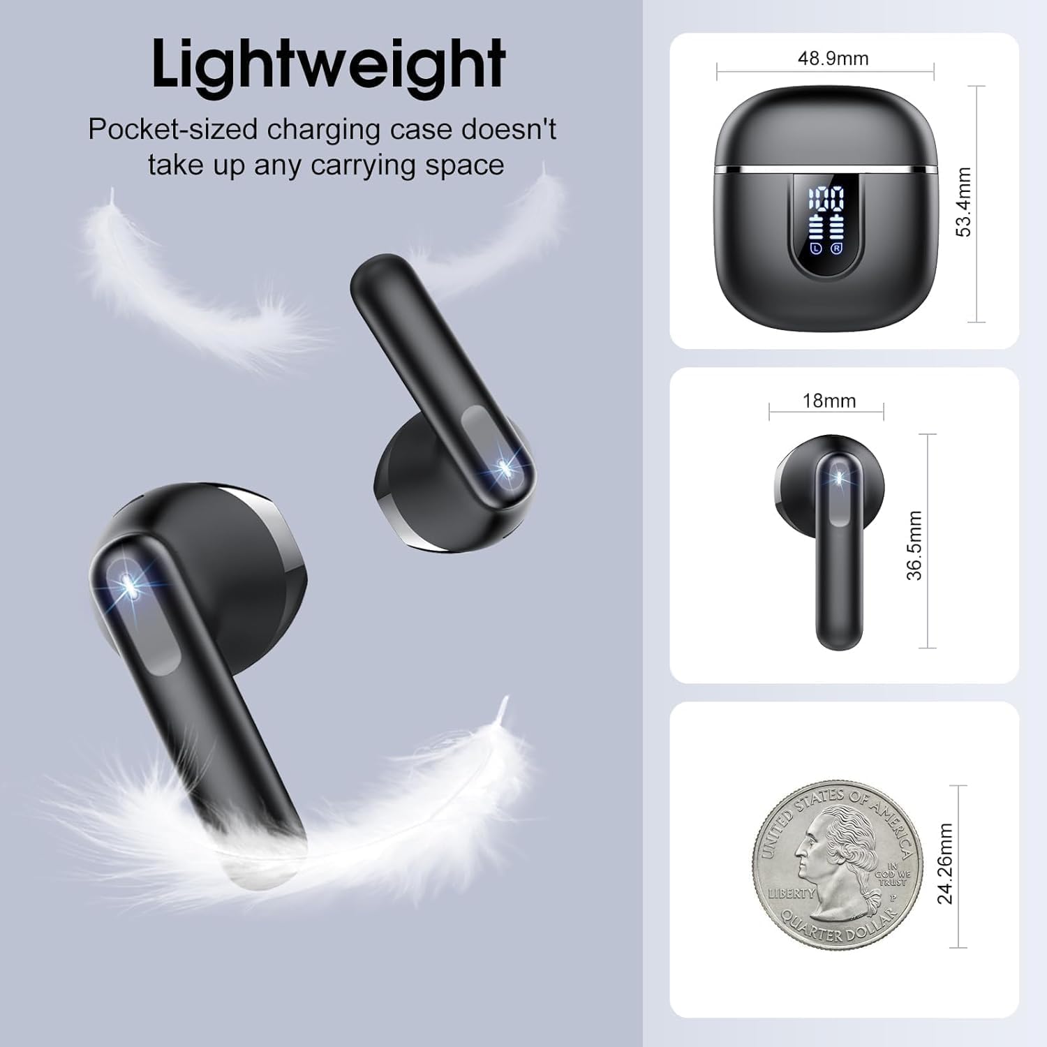 Wireless Earbuds, Bluetooth 5.4 Headphones with 3D Bass Stereo Sound, 40H In-Ear Buds with 4 ENC Noise Cancelling Mic, Ultralight Bluetooth Earbuds USB-C LED, IP7 Waterproof Earphones for Android iOS