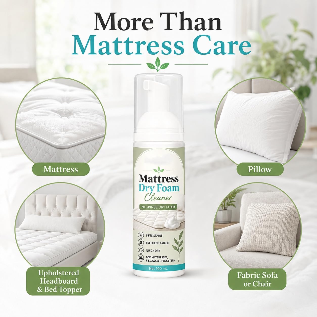 No-Rinse Mattress Dry Foam Cleaner, Quick-Dry Mattress Cleaner Spray, Mattress Clean Stain Remover Foam Spray, Multi-Surface Polsterreinigungsspray, Tiefenreinigungsspray für Matratzen (6pcs)