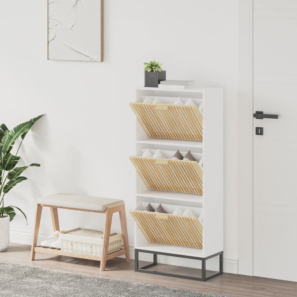 Szafka na buty biała z materiału drewnopochodnego 52 x 25 x 120 cm z żelaznymi nogami, miejsce do przechowywania sneakersów, butów i butów, zajmuje mało miejsca do korytarza, przedpokoju