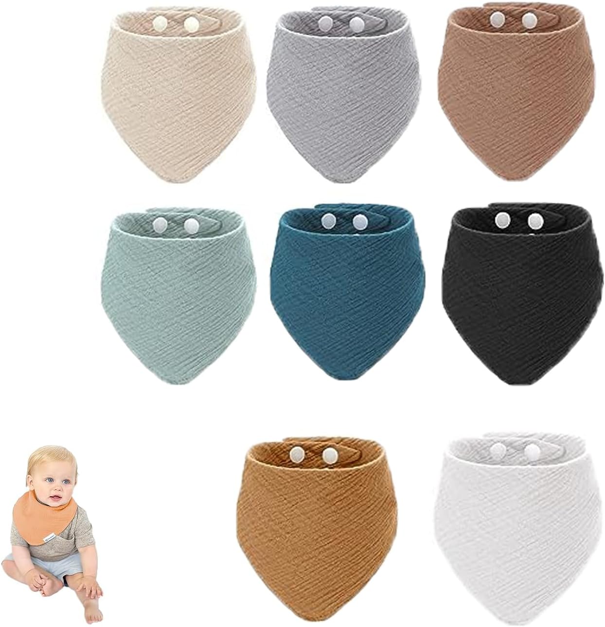 RABEE Baby Drool Bibs,Baby Boy Girl Baby Bandana Drool Bibs Cotton Newborn Bibs 8 Solid Colors Adjustable Baby Bibs Set for Teething and Drooling, Unisex, Newborns Infants 6-18 Months Baby