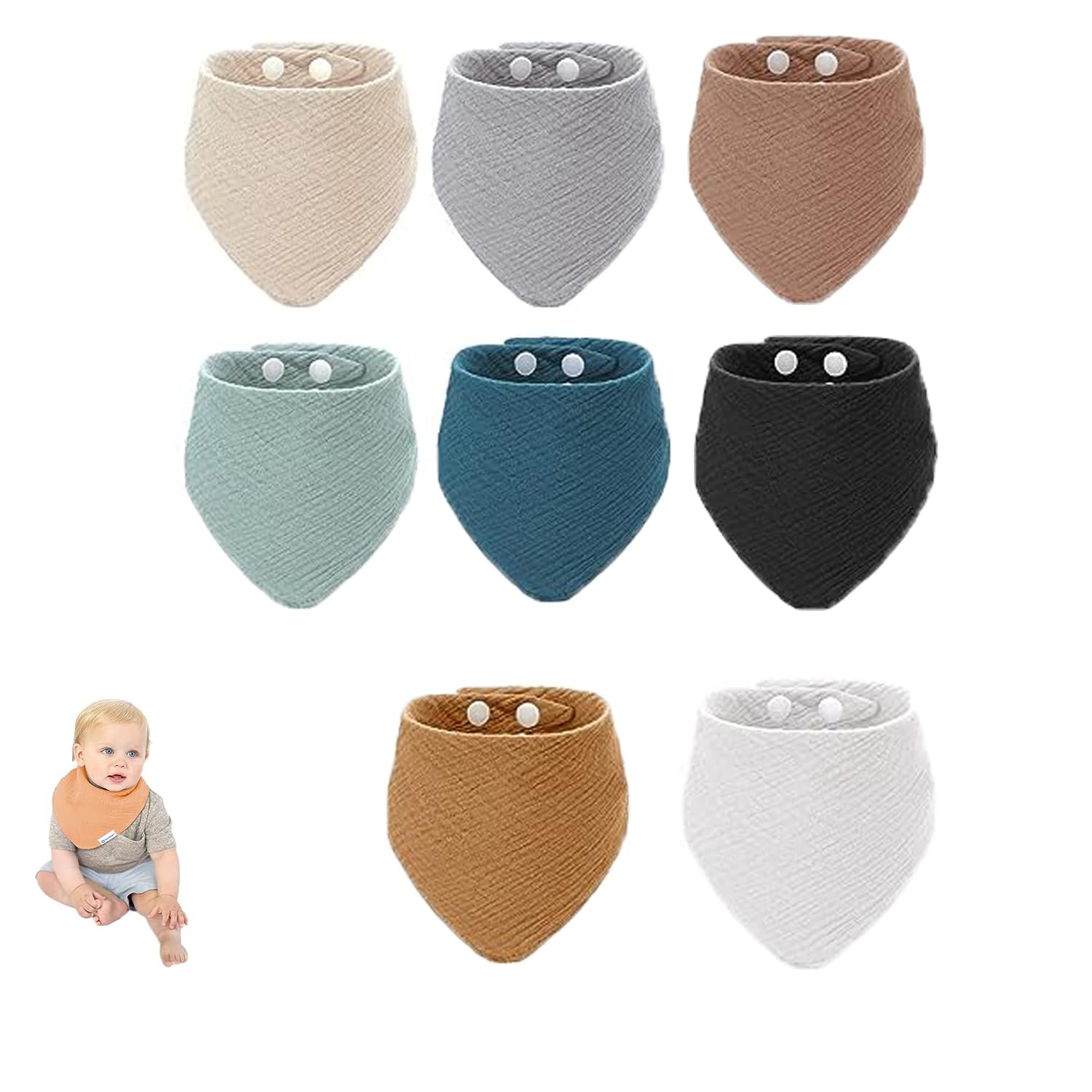 RABEE Baby Drool Bibs,Baby Boy Girl Baby Bandana Drool Bibs Cotton Newborn Bibs 8 Solid Colors Adjustable Baby Bibs Set for Teething and Drooling, Unisex, Newborns Infants 6-18 Months Baby