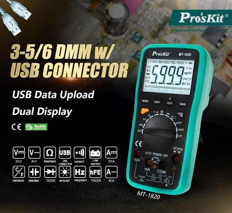 Miniatura 3 de Pro'skit MT-1820 3 56 Multímetro digital multifunción multifunción con medidor de potencia USB Localizador Detección manual automática
