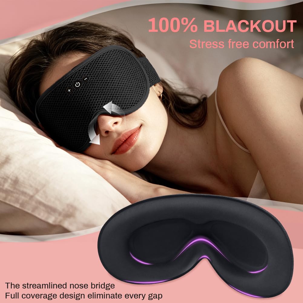 flintronic Maska na oczy Bluetooth – 3D, duża orbita, czarna