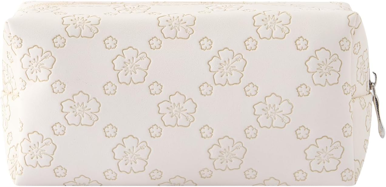 Print Floar Small makeup Pouch bag Cosmetic Bag with Zipper Cute Travel Toiletry Bag Waterproof PU Leather Preppy Makeup Pouch Birthday Gift for Teen Girls Women