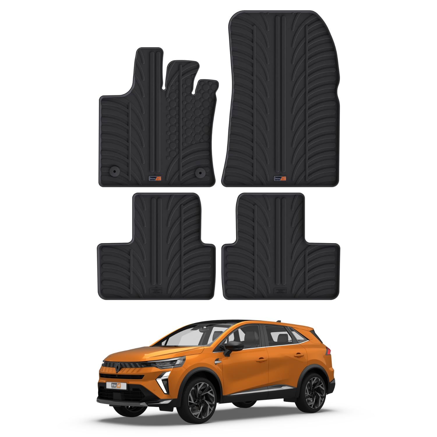 Travall Lot de tapis de sol pour Renault Symbioz (2024) - Accessoires d'intérieur - 100 % sur mesure - En caoutchouc antidérapant - Noir - Robuste et facile d'entretien