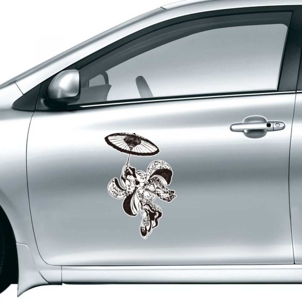 Autocollant voiture femme en kimono noir pour look zen