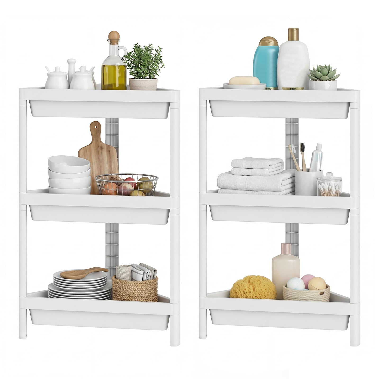 Giantex 3-Tier Corner Shelf 2-Pack Shower Caddy Bathroom Standing Shelf with Drainage Holes Freestanding Storage Organizer for Small