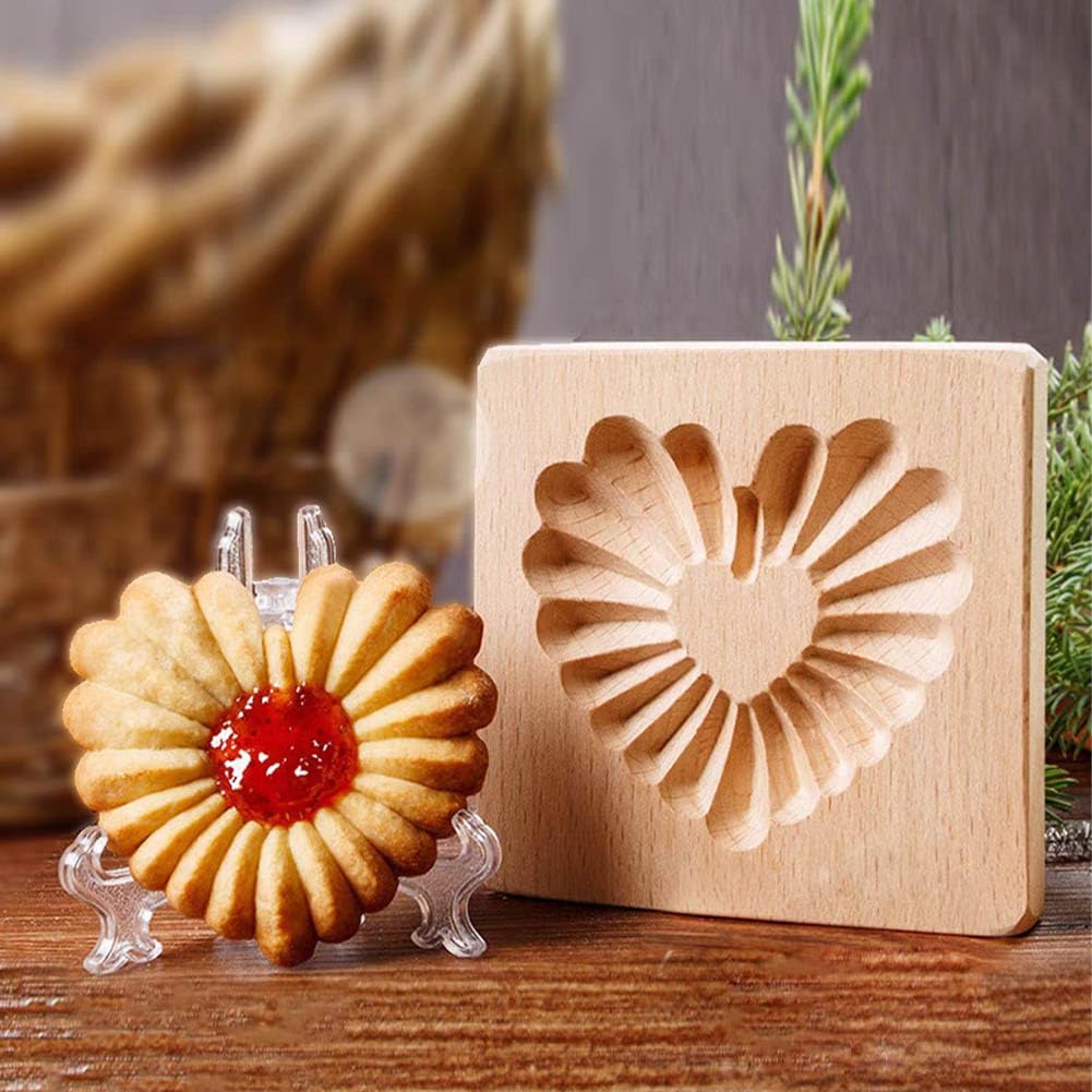 Wooden Christmas Cookie Cutters Set Of 3 - Pine Cone & Rose Embossing Mold For Baking, DIY Gingerbread