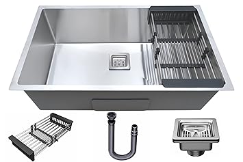 Chirag 32x20x10 Kitchen Sink Handmade, Single Bowl, 32 inch, 304 Grade, 16-Gauge, Stainless Steel Sink | Extra Heavy | Dent-Resistant | Nano Coating |