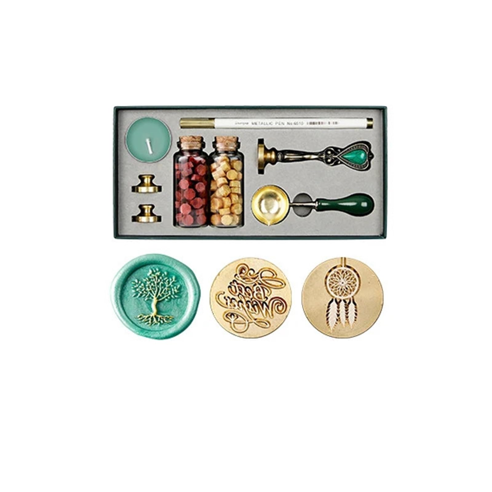 Siegelwachs Wachssiegel-Stempelset Mit Massivem Holzgriff | Schmelzlöffel, Perlen, Kerzen, Vintage-Siegelset for Briefe, Einladungen(158pcs vintage)