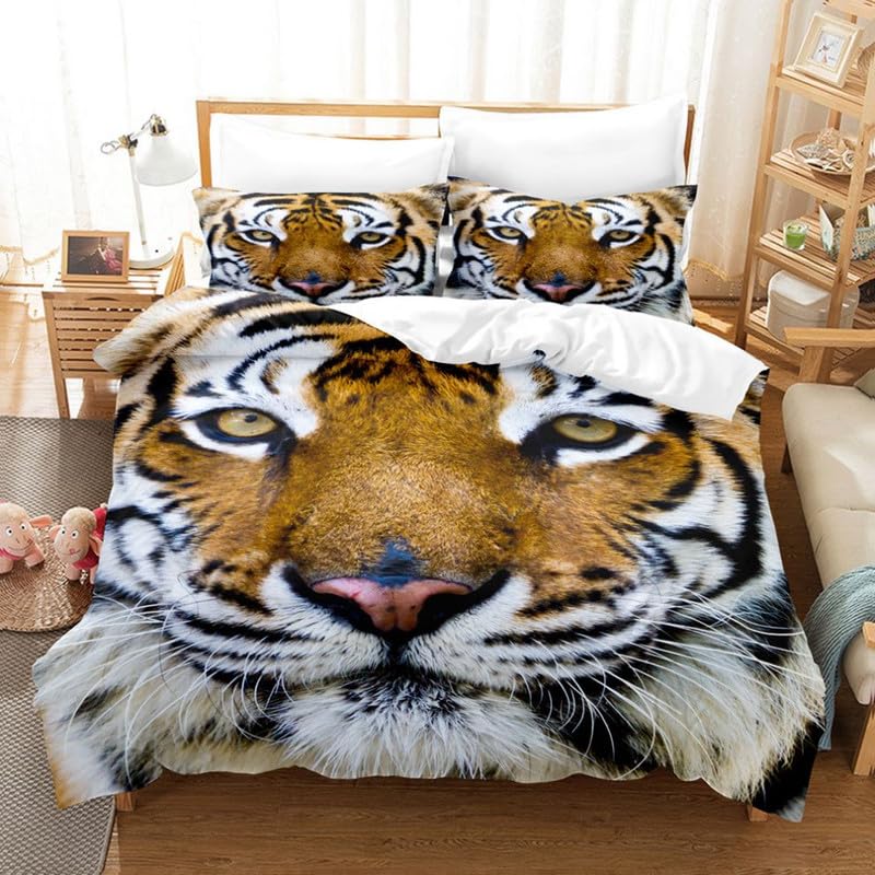 Parure de lit 90x190 enfant tigre brun avec housse de couette microfibre 110g