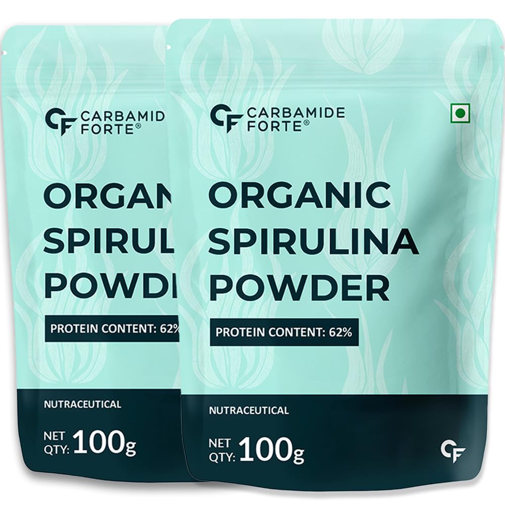 Carbamide Forte 100% Organic Spirulina - USDA Certified Organic Spirulina Powder for Immunity, Energy, Digestion & Skin Health | Plant Based Protein Superfood - 100g Veg Powder (Pack of 2)