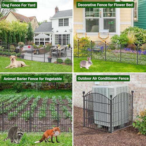 Image of No Dig Decorative Garden Fence Animal Barrier - 5 Panels - 24 in (H) x 10 ft (L) - Dog Fence Outdoor for Yard, Rabbits and Small Pets - Tall Rustproof Metal Wire Fencing Border for Garden and Patio