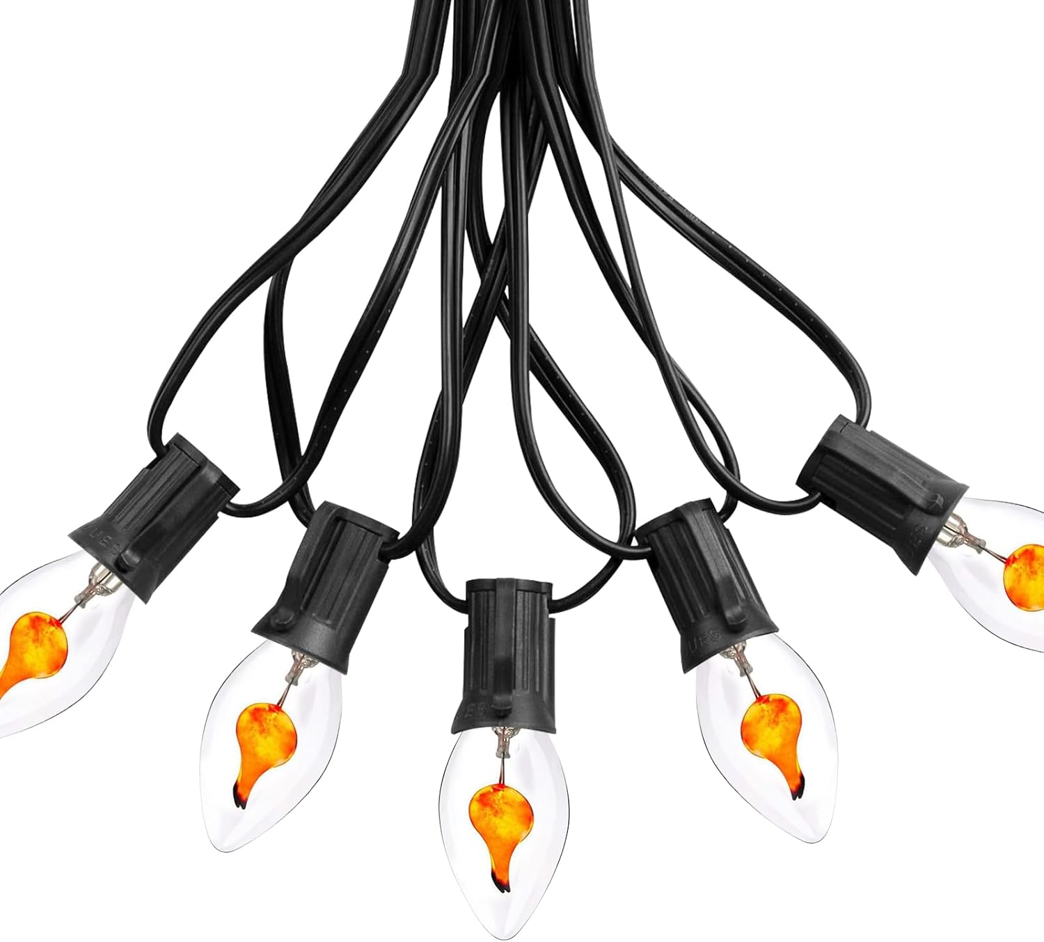25Ft Flickering Flame String Lights with 27 C7 Flicker Flame Lights Bulbs, C7/E12 Candelabra